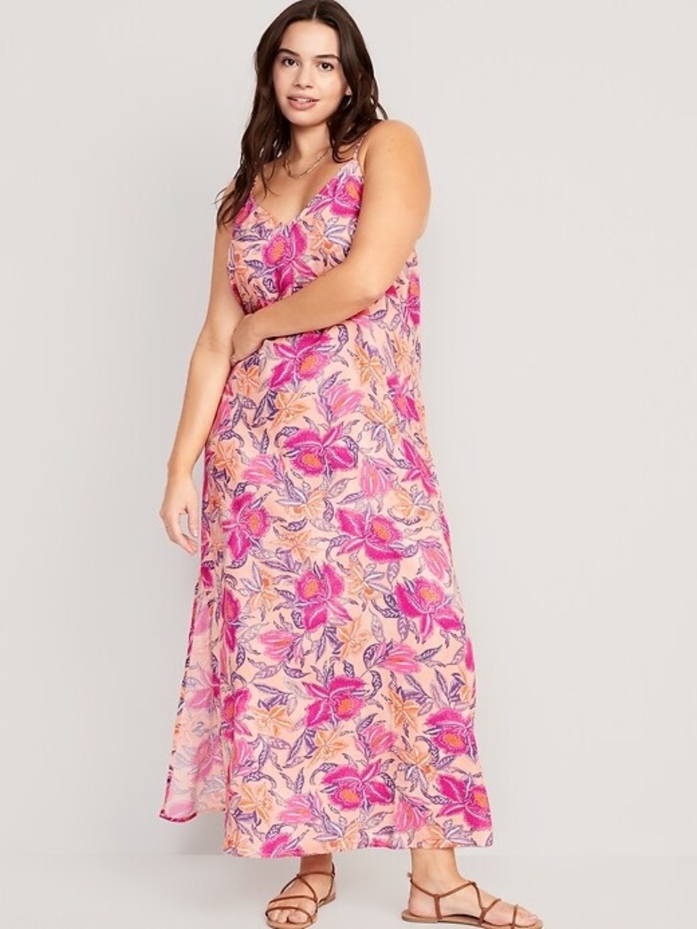 Old Navy Tie Back Slip Dress (Sz XL) Peach Floral